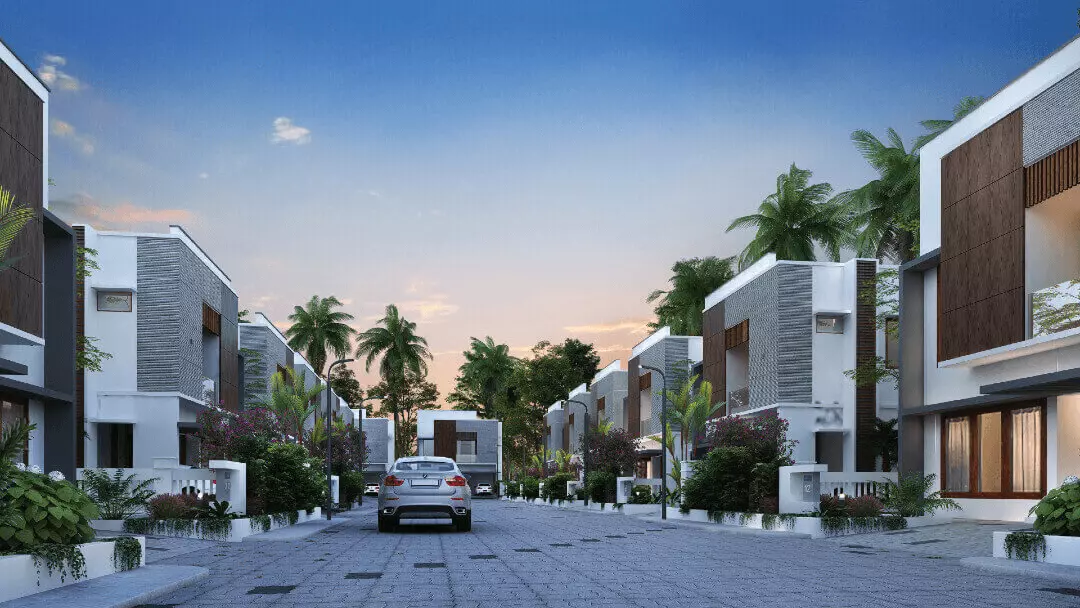 luxury villa project in mangalapuram under the blue sky