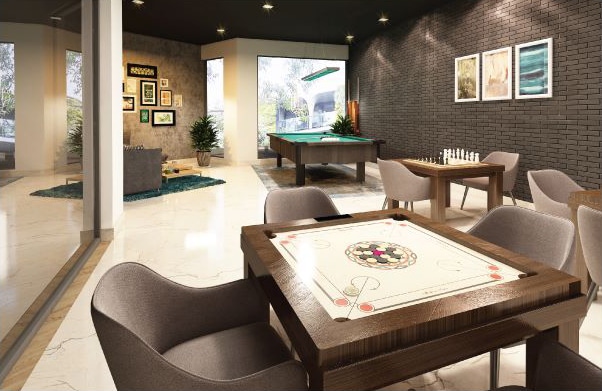 image of recreation room with gaming options in luxury apartment stories in the sky