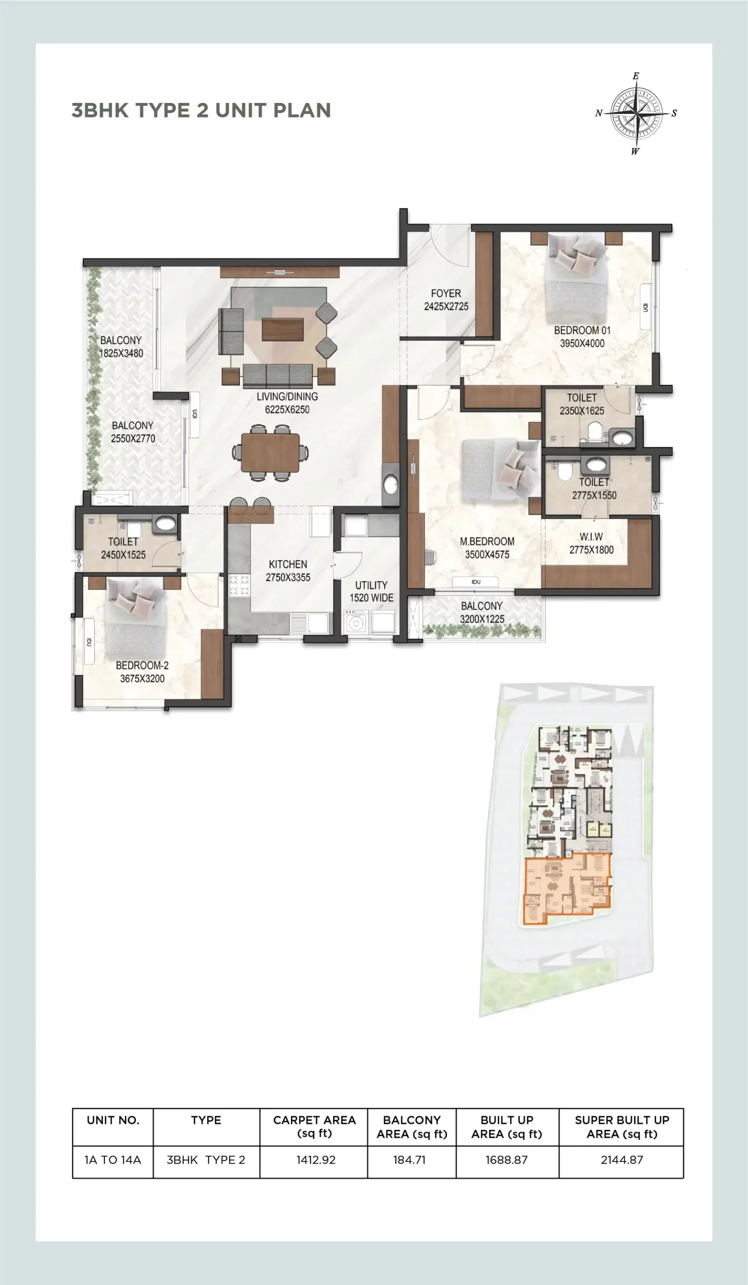 2144 sqft 3bhk floor plan in where dreams begin apartments in pattom, trivandrum