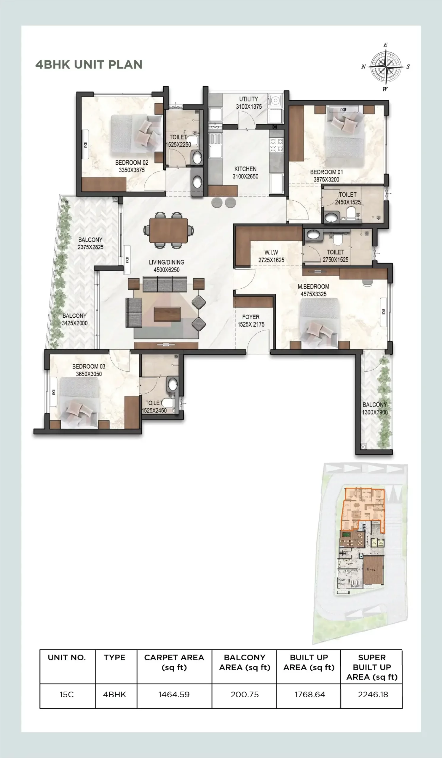 2246 sqft 4bhk apartment floor plan in where dreams begin pattom, trivandrum